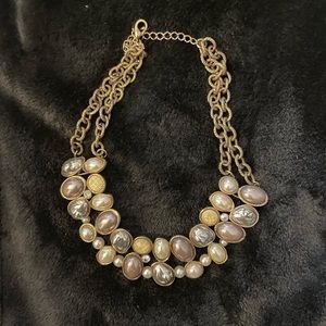 Statement necklace with faux pearls and crystals